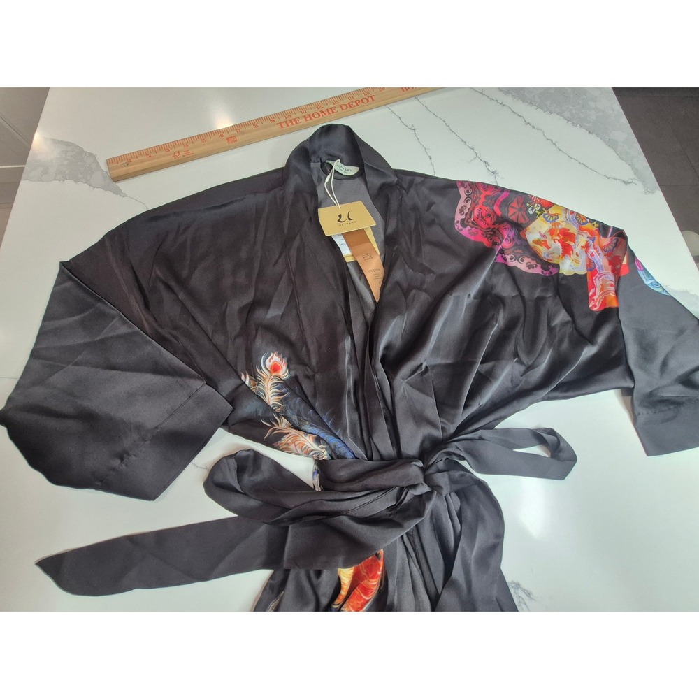 Ulivary Long Robe Leopard‎ Black Dragon Print Kimono One Size Women's